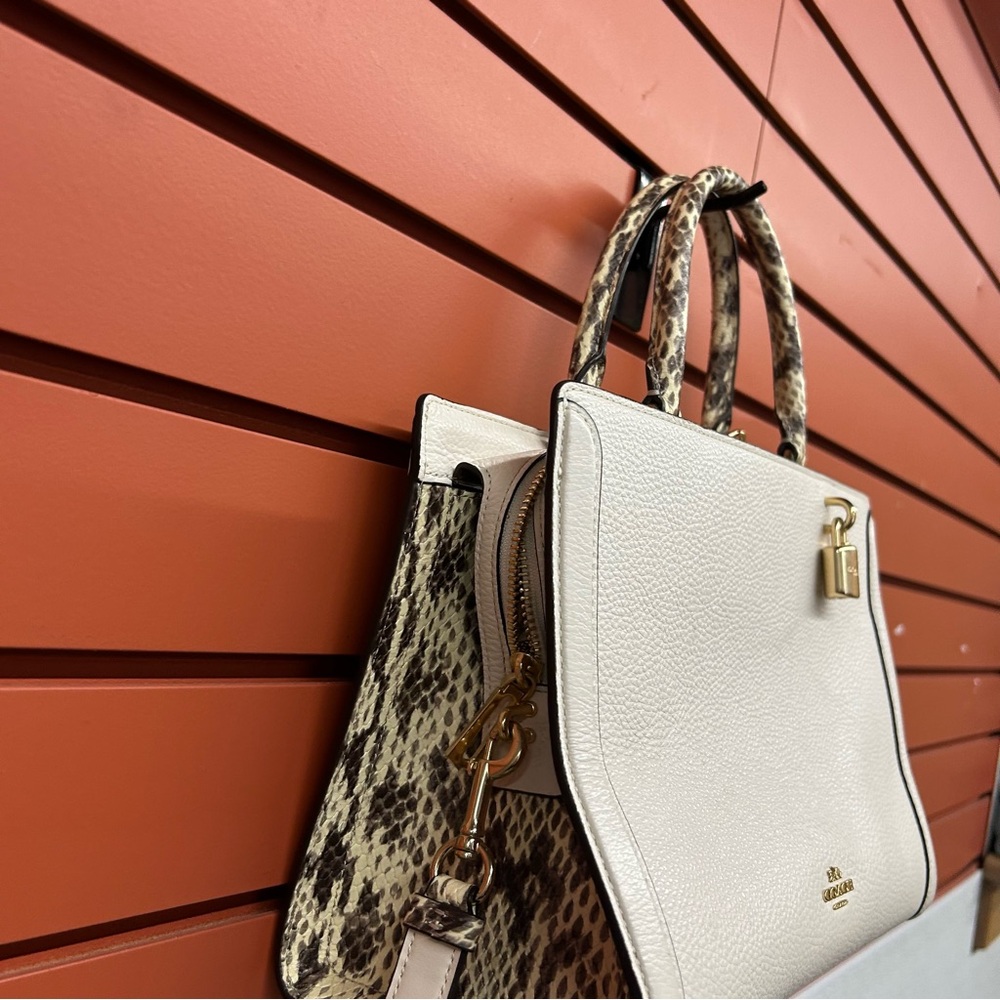 Coach Handbag Womens OSFA Tan Zoe Caryall Snakeskin F87669 Leather Satchel Purse - Picture 3 of 8